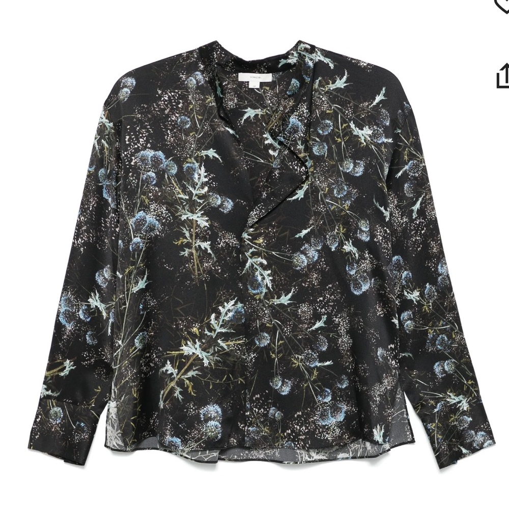 Vince Black Floral Silk Blouse